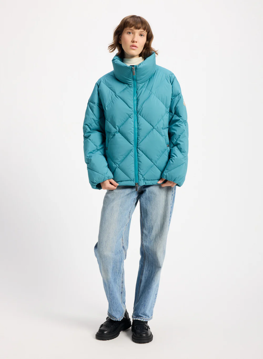 Doudoune oversize femme Pyrenex Adele avec col enveloppant turquoise - Image 2