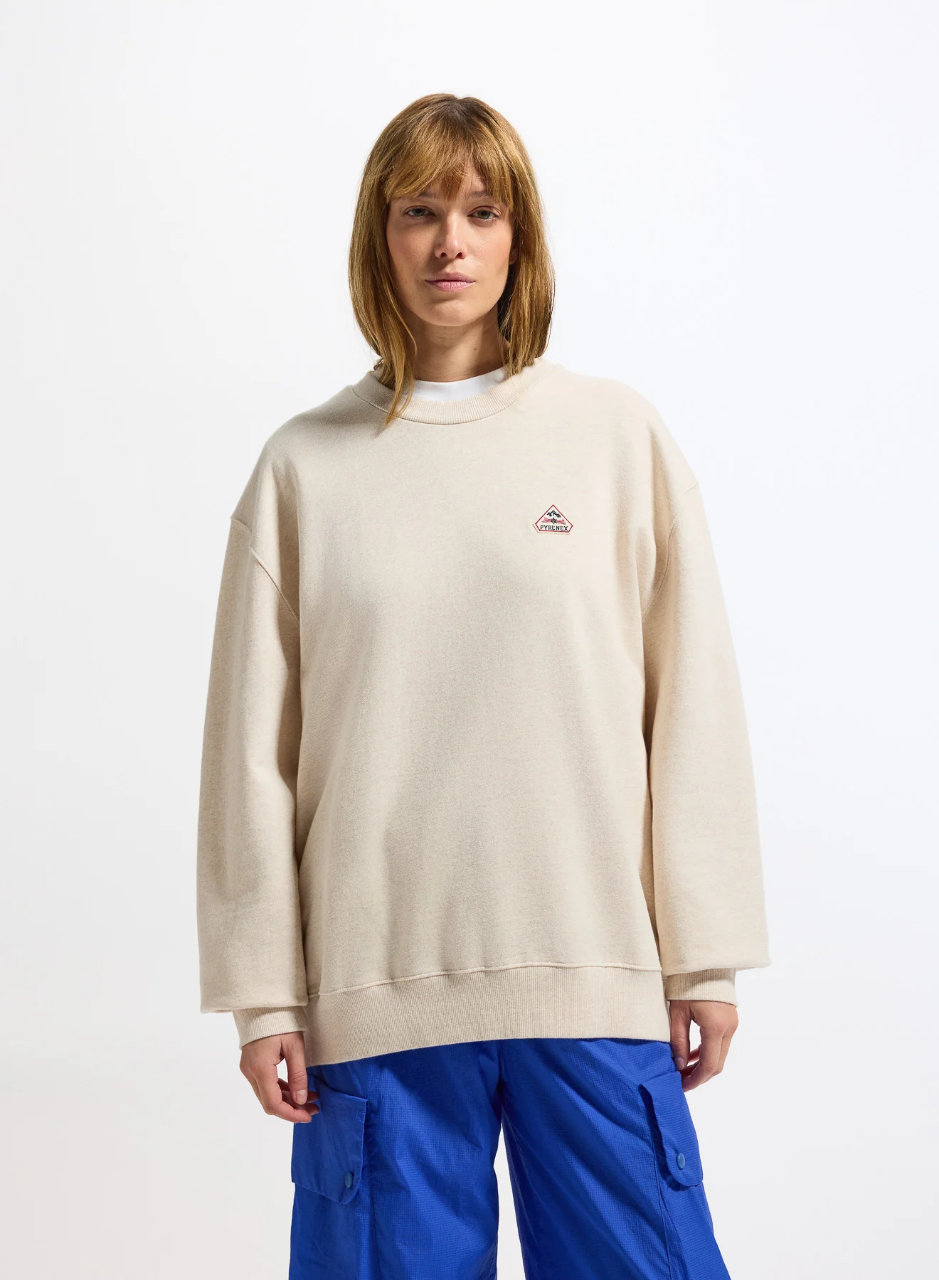 Sweat à col rond unisexe en coton bio Pyrenex Phase Oat meal heather - Image 2