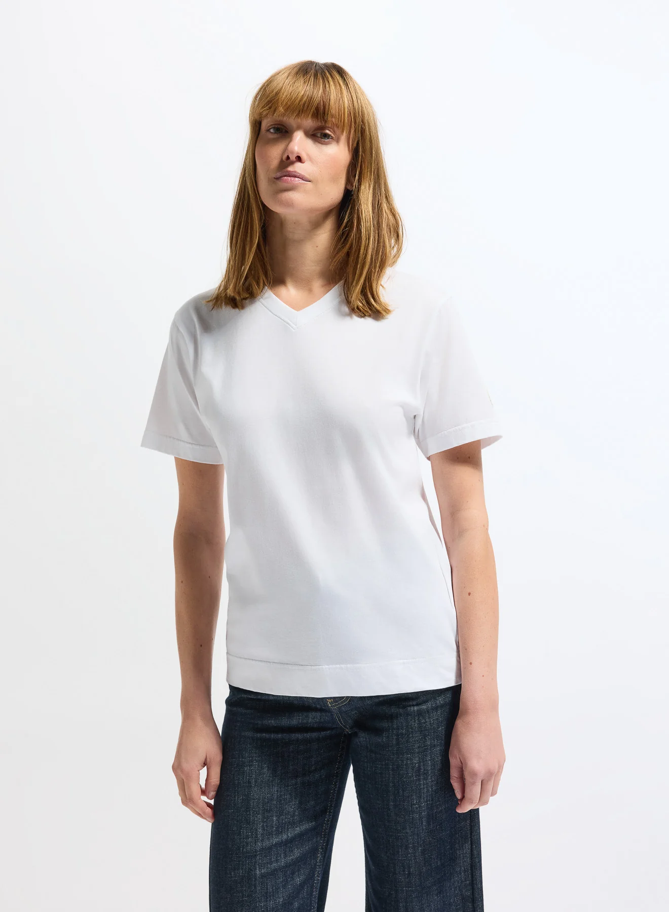 T-shirt femme en coton biologique en col V Pyrenex Crocus blanc